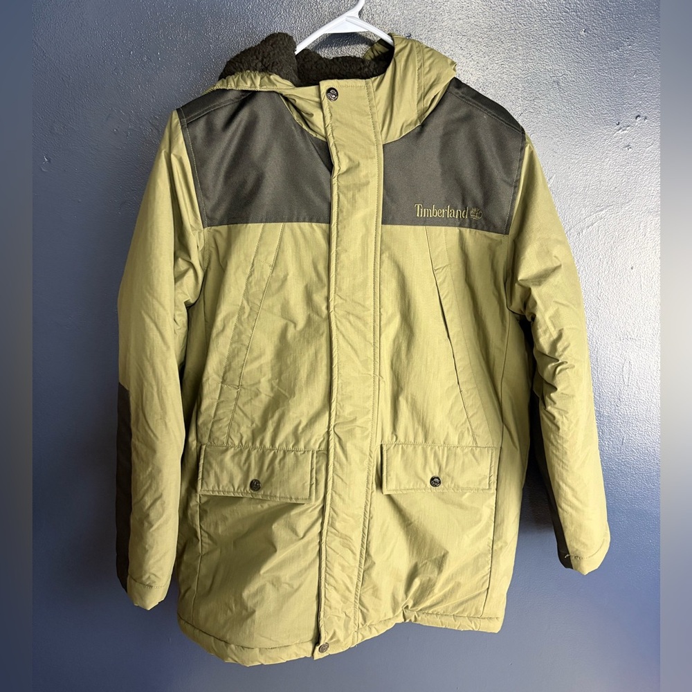 Boys Timberland Long Hooded Winter Coat Army Green